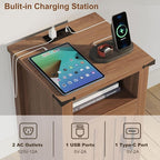 Farmhouse Nightstand with Charging Station, Rustic Bedside Table with Large - Image 4