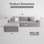 Opiesit 108" Boneless Couches for Living Room, Modular Sectional Sofa - Image 2