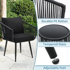 Kromax 3 Pieces Patio Rattan Bistro Conversation Set, Outdoor All-Weather - Image 3