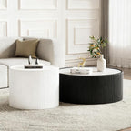 SSLine Round Drum Coffee Table Set of 2 Modern Sintered Stone Top Nesting - Image 3
