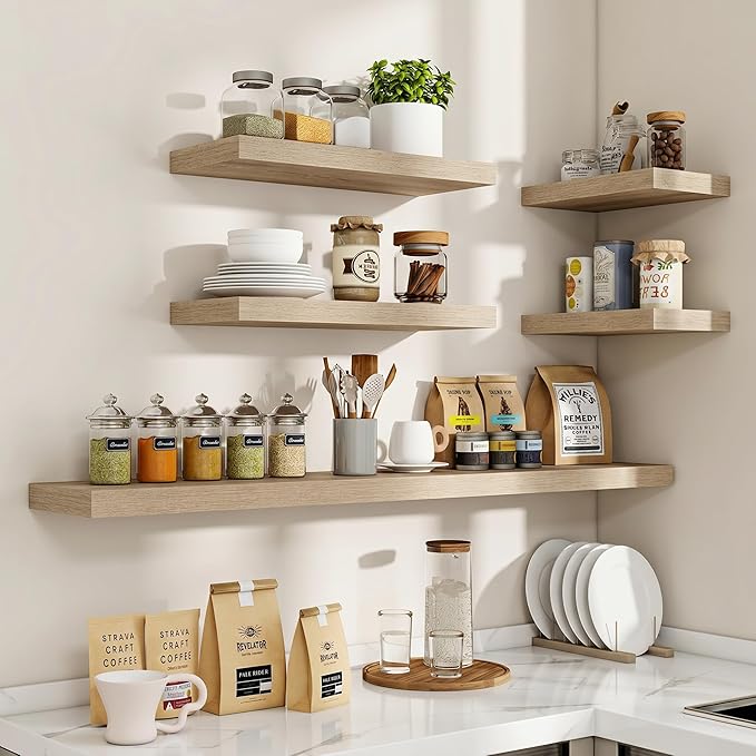 Acovy 16 Inch Floating Shelves, 3D Textured Wood Grain, Wooden Shelves - Image 6