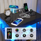 Nightstand with Wireless Charging Station, Bedroom Bedside Table with RGB Lights - Image 3