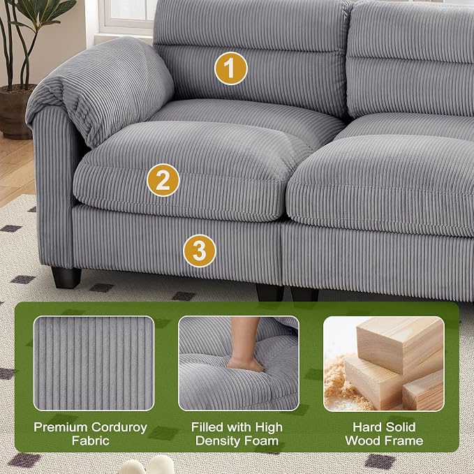 HAOMARKETS Corduroy Sofa Set, Upholstered Ottoman Footrest, Modern Living Room - Image 4