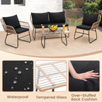 Kromax 4 Piece Patio Bistro Outdoor Furniture Set, Wicker Sofa, 2 Rattan Chairs - Image 4