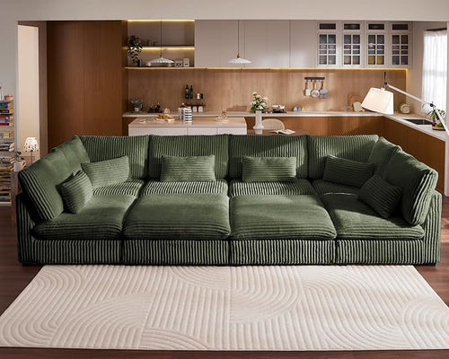 154" Oversized Corduroy Couch Modular Sectional Sofa, Washable Cloud Couch by CHICHOUSE