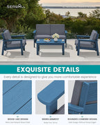 SERWALL 4 Piece HDPE Outdoor Furniture Set, All Weather Wood-Like Outdoor Sofa - Image 4
