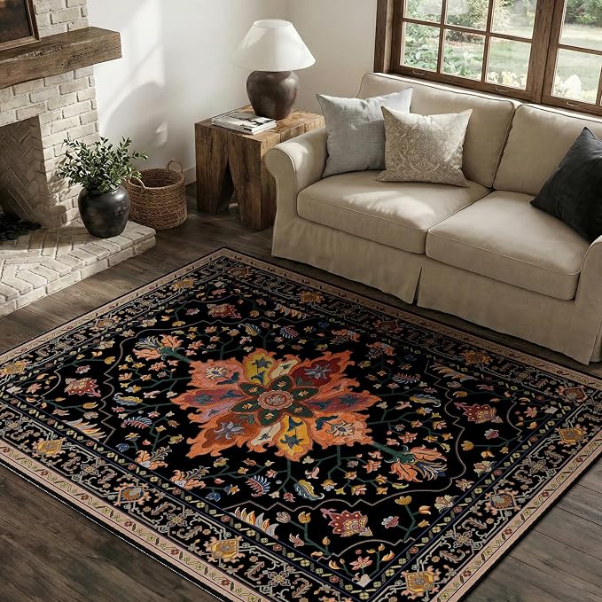 RELEANY Area Rugs 4'x5' Washable Non-Slip, Floral Vintage Distress Print - Image 3