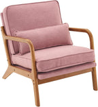 Bonnlo Linen Pink Mid Century Modern Accent Chair, Soild Wood Padding Lounge - Image 7