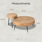 COZAYH 2-Piece Round Nesting Coffee Table Set, Natural Wood Top - Image 3