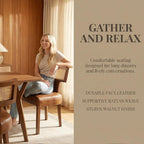 HNY Mid Century Modern Rattan Dining Chairs Set of 4, Farmhouse PU Leather - Image 6