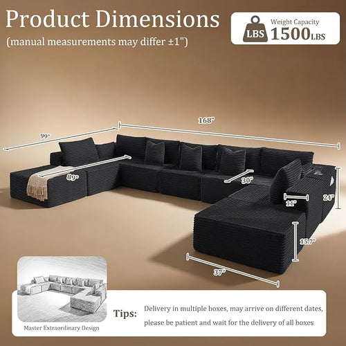 168" Cloud Sectional Couch, Comfort U Shaped Sofa - Image 2