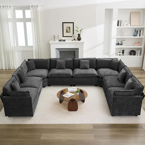 147'' Oversized U Shaped Cloud Sectional Sofa, Chenille Deep Seat Couches by WUTUTUEE