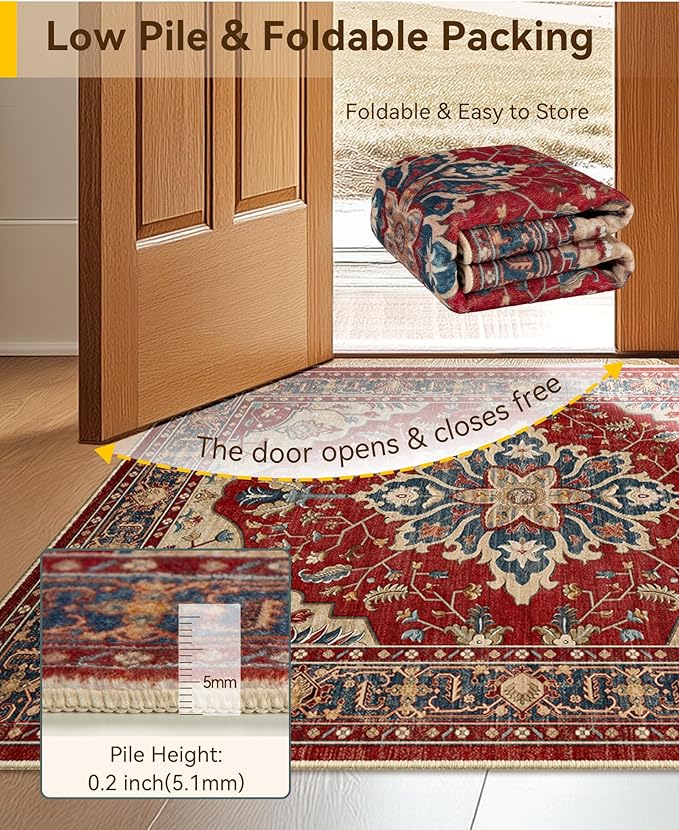 RELEANY Area Rugs 3'x5' Washable Non-Slip, Floral Vintage Distress Print - Image 3