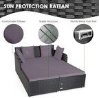 COSTWAY Outdoor Patio Rattan Daybed, Sponge Cushioned Loveseat Sofa - Image 9