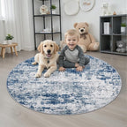 Round Area Rug for Living Room: 4 ft Washable Modern Abstract Soft Thin Rug - Image 2