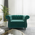 3 Piece Living Room Set, Velvet Chesterfield Sofa Loveseat Couch Chair - Image 6