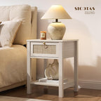 SICOTAS White Nightstand Set of 2, Rattan Decor Drawer - Image 5
