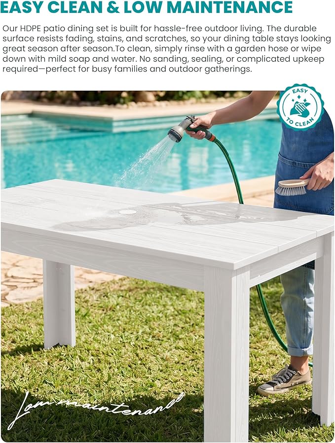SERWALL HDPE Dining Set for 6: 1 Umbrella Hole Table, 4 Armless + 2 Armchairs. - Image 4