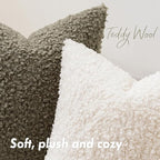 Faux Fur Throw Pillow Covers 20x20 Inch Set of 2 Boucle Neutral Decorative - Image 5