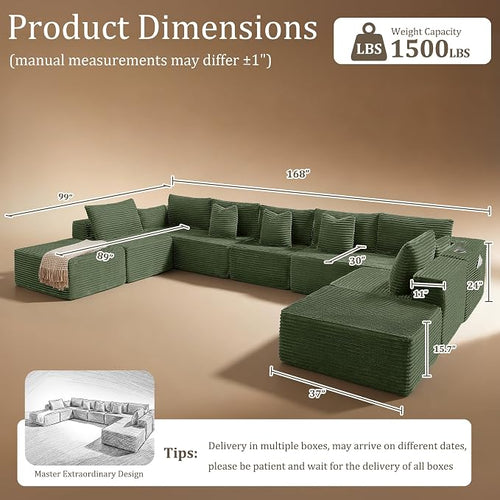 168" Cloud Sectional Couch, Comfort U Shaped Sofa - Image 2