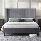 HOWE Queen Size Bed Frame with 50.8" Tall Wingback Headboard, Modern Corduroy - Image 3