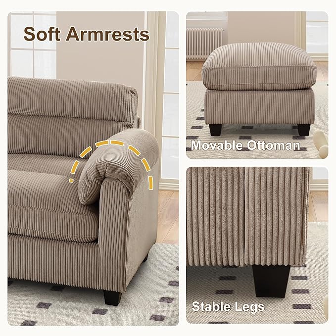 HAOMARKETS Corduroy Sofa Set, Upholstered Loveseat, and 3-Seater Couch - Image 4