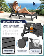 KINGYES HDPE Lounge Chair Outdoor, Patio Chaise Lounge Recliner - Image 5