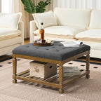Befurtori Large Square Ottoman Coffee Table, Linen Solid Upholstered Footrest by Befurtori