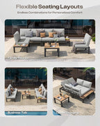 Aluminum Outdoor Patio Sofa Set, 2 Seats Modular Sectional Reclining Loveseat - Image 3