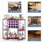 JKsmart Wine Bar Cart with LED Lights, Mini Wine Rack with Storage and Glass - Image 5