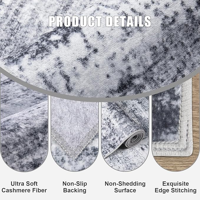 Round Area Rug for Living Room: 5 ft Washable Modern Abstract Soft Thin Rug - Image 5