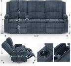 Yolsali Recliner Sofa, 3 Seater Manual Reclining Sofa - Image 2