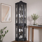 BELLEZE Lighted 3-Side Glass Display Curio Cabinet w/Tempered Glass Doors and - Image 3