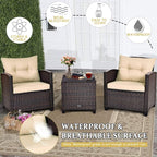 COSTWAY 3PCS Patio Furniture Set, PE Rattan Wicker Sofa w/Washable Cushion and - Image 5