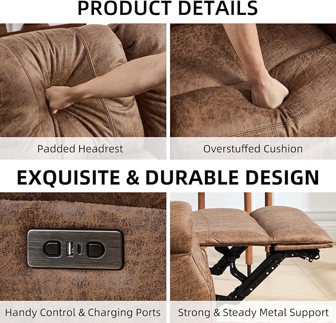 EBELLO Faux Leather Power Recliner Sofa Furniture Set, Included Electric - Image 3
