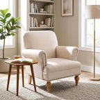 Beige Linen Fabric Accent Chair, Modern Farmhouse Upholstered Armchair - Image 8
