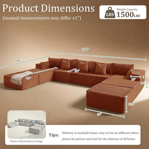 168" Cloud Sectional Couch, Comfort U Shaped Sofa - Image 2