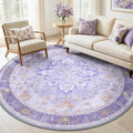 RELEANY Area Rugs Round 6ft Washable Non-Slip, Floral Vintage Distress Print by RELEANY