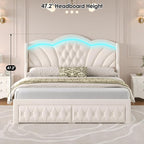 Keyluv Queen Bed Frame with LED Lights and 2 Storage Drawers, Velvet - Image 5