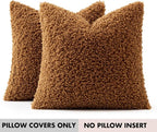 Faux Fur Throw Pillow Covers 24x24 Inch Set of 2 Boucle Neutral Decorative - Image 7