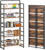 4NM No Assembly 5 Tiers Folding Bookshelf Storage Shelves Vintage Bookcase by 4NM