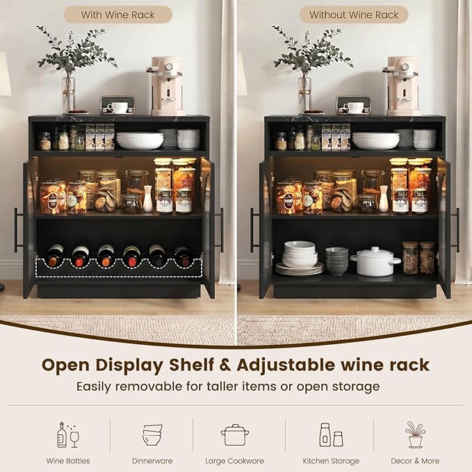 Sideboard Buffet Cabinet with Storage, Wine Bar Cabinet with Arched Glass Doors - Image 4