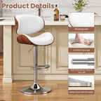YaFiti Bar Stools Set of 2, Bentwood Adjustable Height Swivel Bar Stools - Image 6