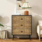 Carved Black Wood Nightstand, 3 Drawers Accent Cabinet, Vintage End Table - Image 9