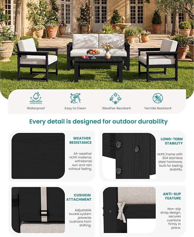 SERWALL Black HDPE Outdoor Loveseat - Image 4