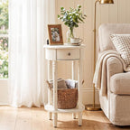 HOMPUS Round End Table with Drawer Set of 2, Rustic Framhouse Nightstand Set 2 - Image 8