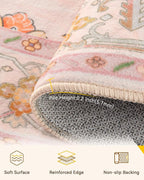 RELEANY Area Rugs Round 4ft Washable Non-Slip, Floral Vintage Distress Print - Image 4