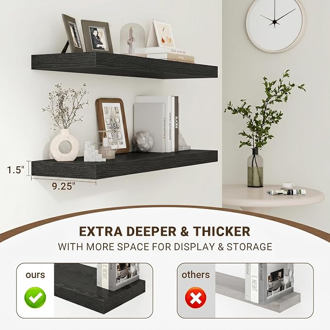 Acovy 40 Inch Floating Shelves, 3D Textured Wood Grain, Wooden Shelves - Image 5