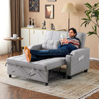 VINGLI Convertible Loveseat Sleeper Sofa, Light Grey Faux Leather Futon Sofa - Image 2