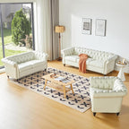 ORRD 3 Piece Living Room Set, Chesterfield Faux Leather Sofa Loveseat Couch by ORRD